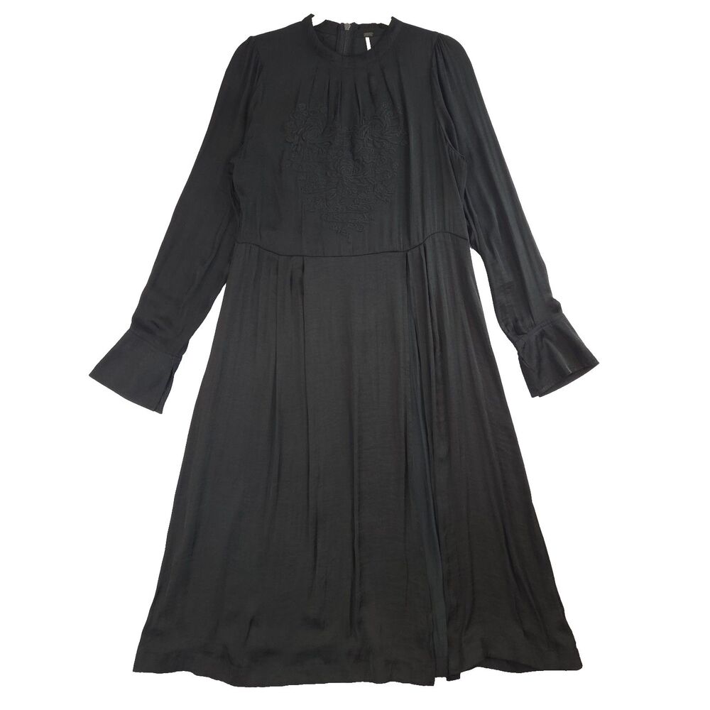 Free People Black Embroidered High Slit Tunic Top Dress M Victorian Whimsigoth